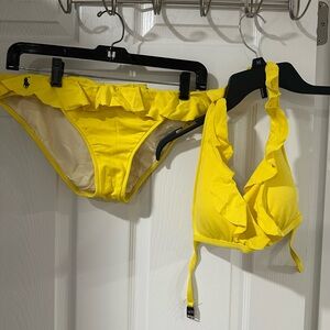 Ralph Lauren Bright Yellow Ruffle Bikini Top with Silver Hardware